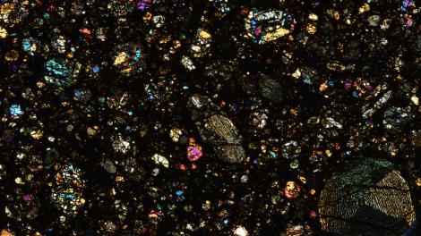 Thin section image of the Mundrabilla 003 meteorite from the Nullarbor, Western Australia.